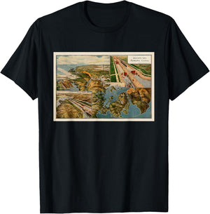 Panama Canal Birds Eye Map (1914) T-Shirt - T-Shirt | Black