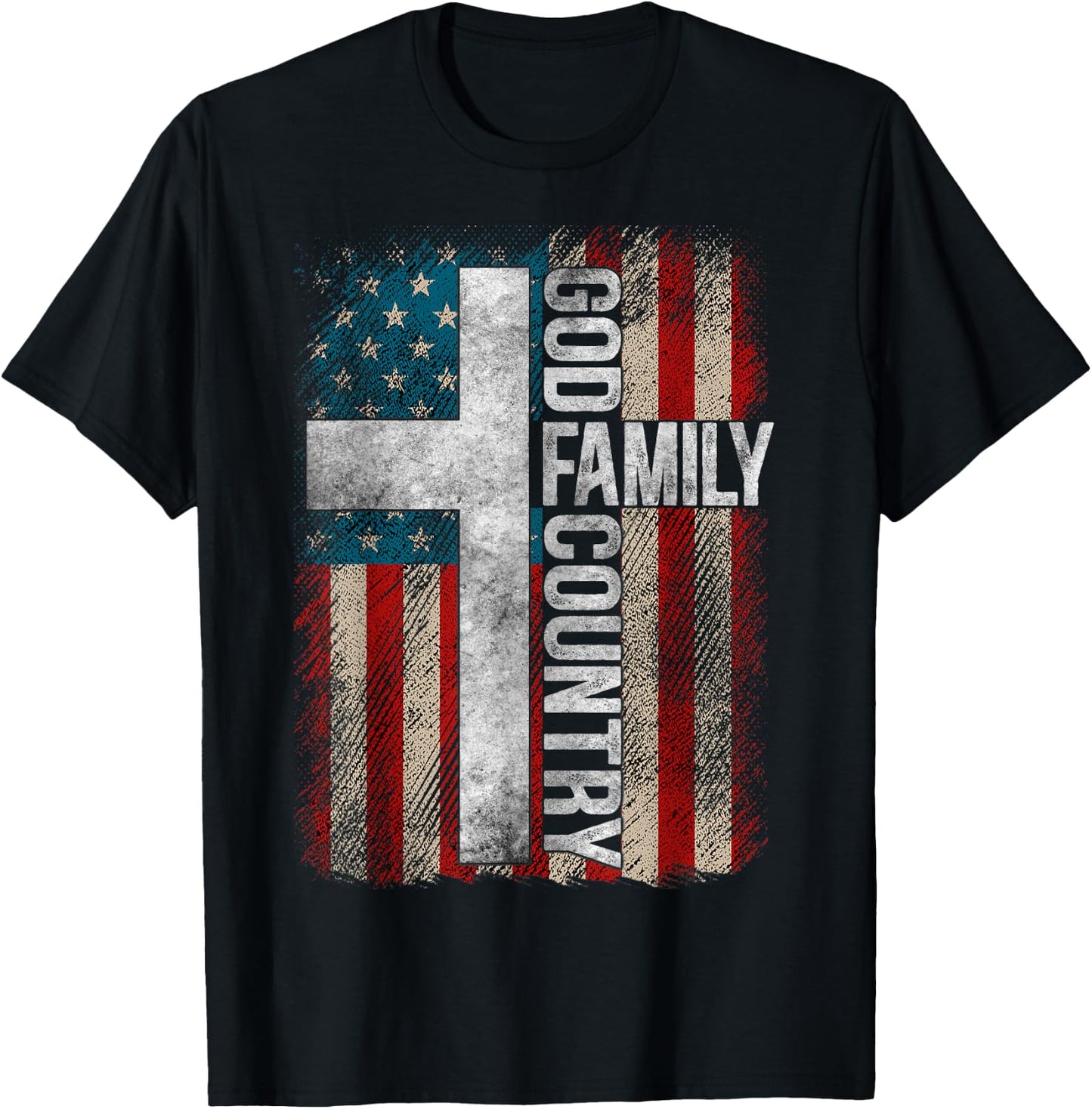 God Family Country - Patriotic Christian Cross USA Women Men T-Shirt - T-Shirt | Black