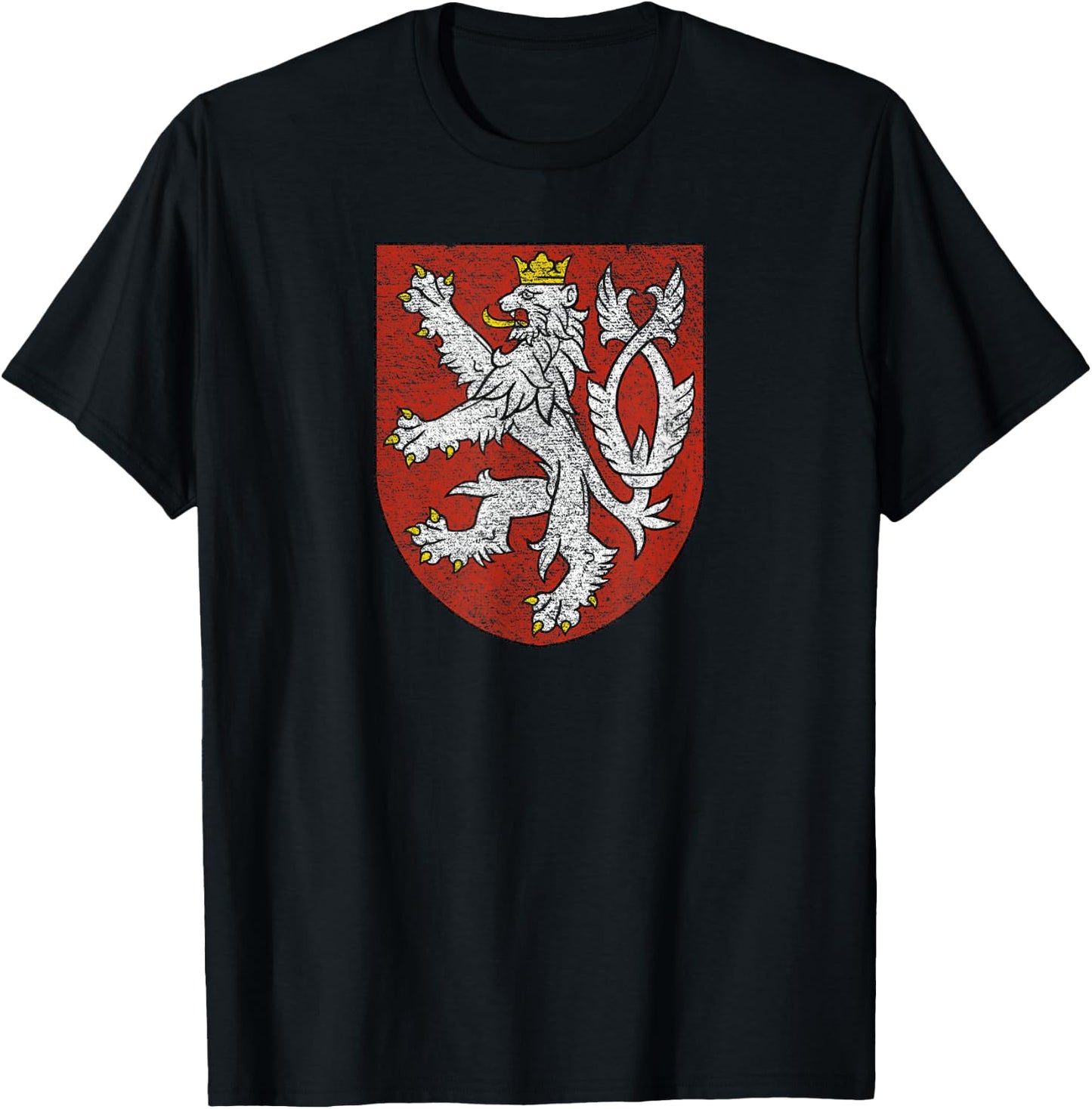 National Flag of Czech Republic Coat of Arms Czech Republic Coat of Arms Bohemia Flag Double-tailed Lion T-Shirt - T-Shirt | Black