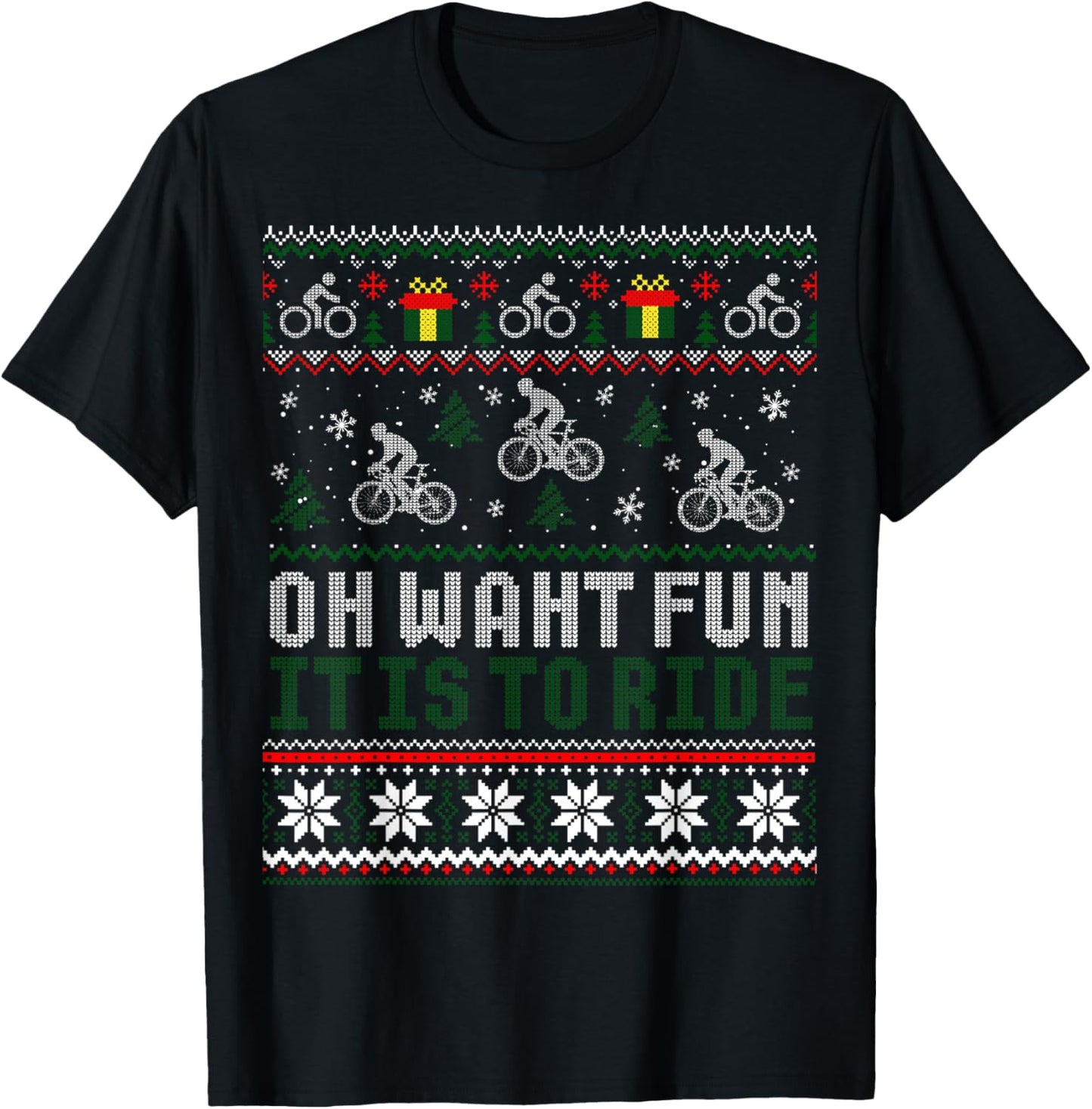 Cycling Bicycle Bike Cyclist Ugly Christmas Xmas Sweater T-Shirt - T-Shirt | Black