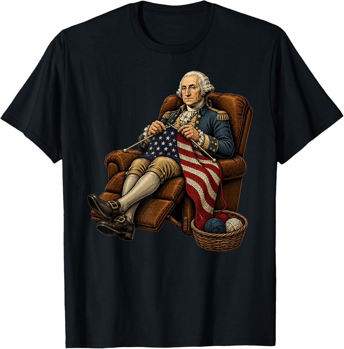 Knitted American Flag George Washington Knitting T-Shirt - T-Shirt | Black