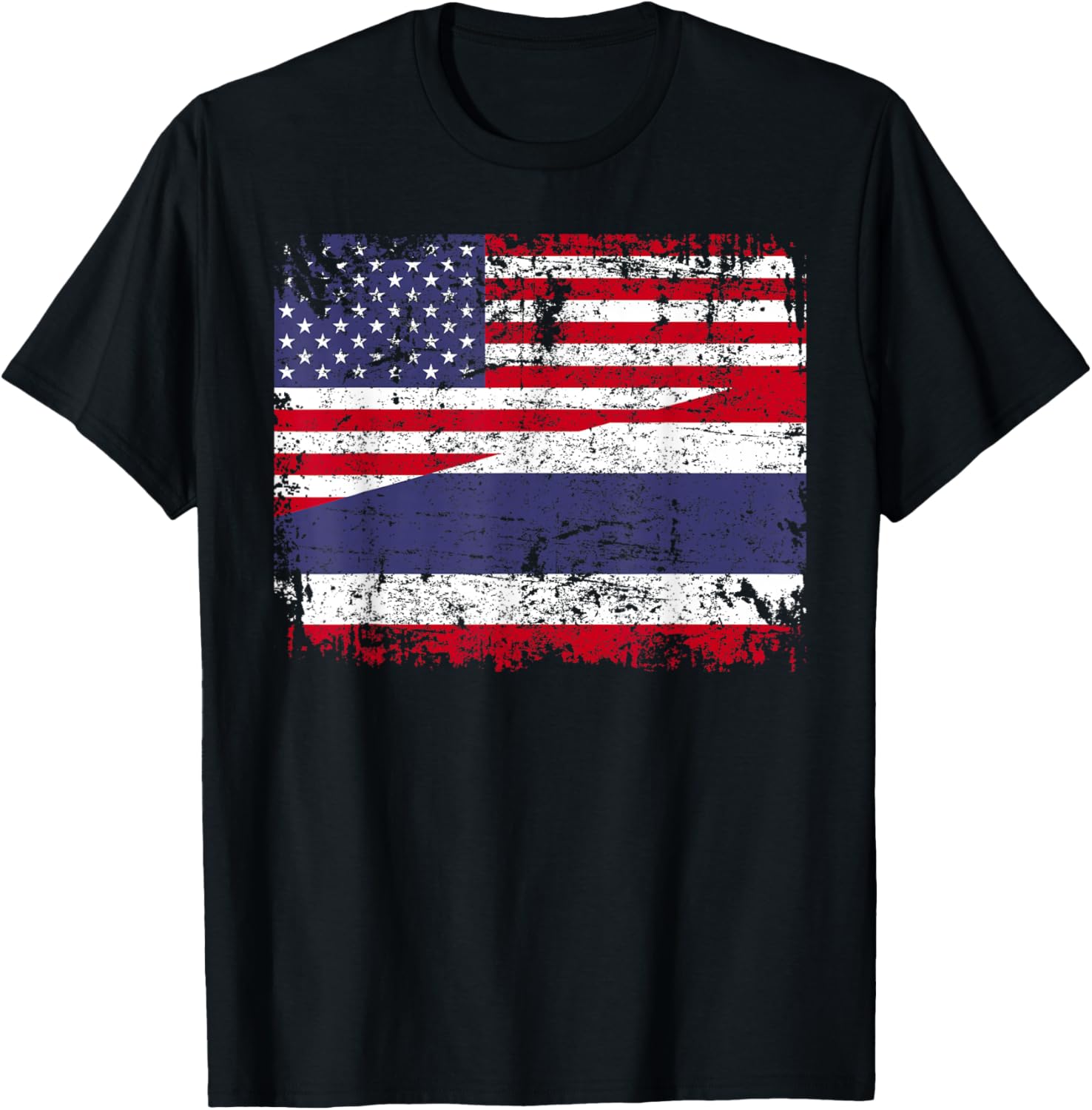 THAI ROOTS | Half American Flag | USA THAILAND FLAG T-Shirt - T-Shirt | Black