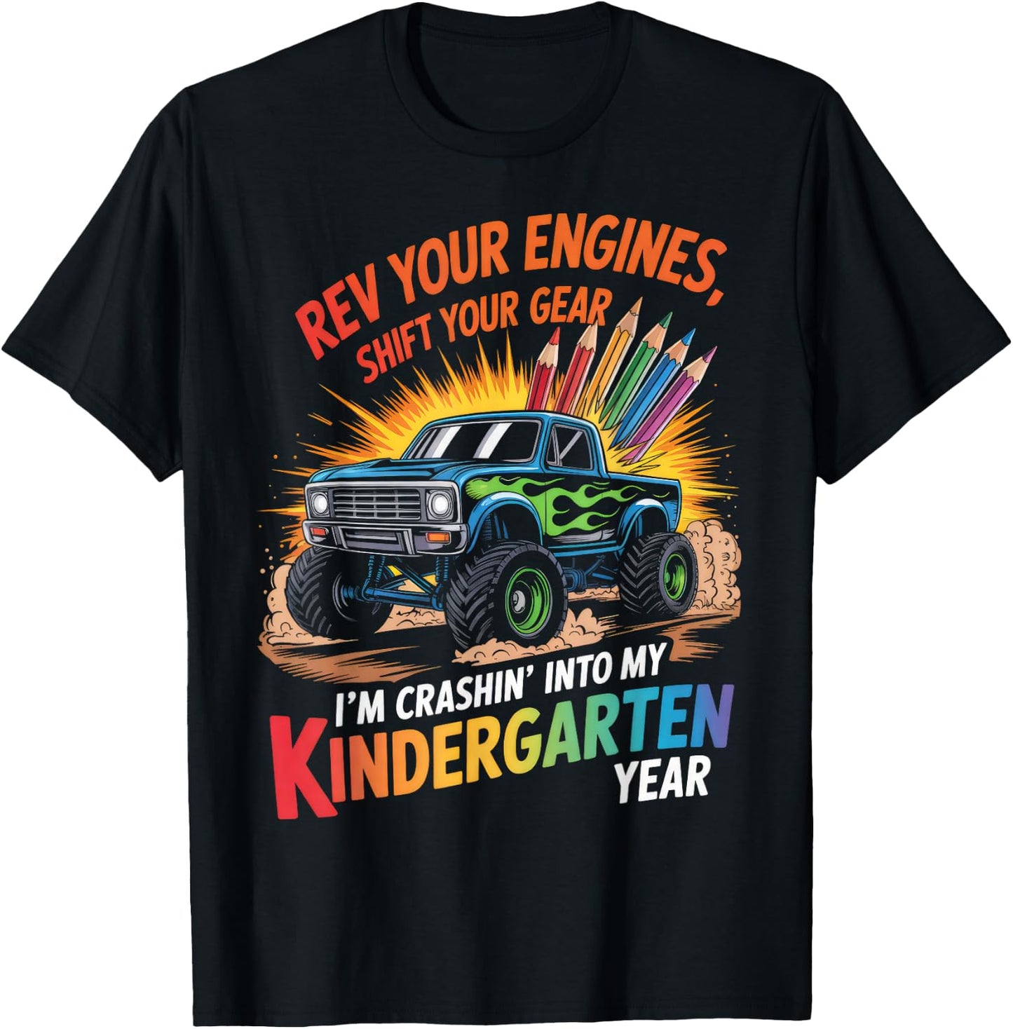 Back to School Kindergarten Monster Truck First Day Boys T-Shirt - T-Shirt | Black