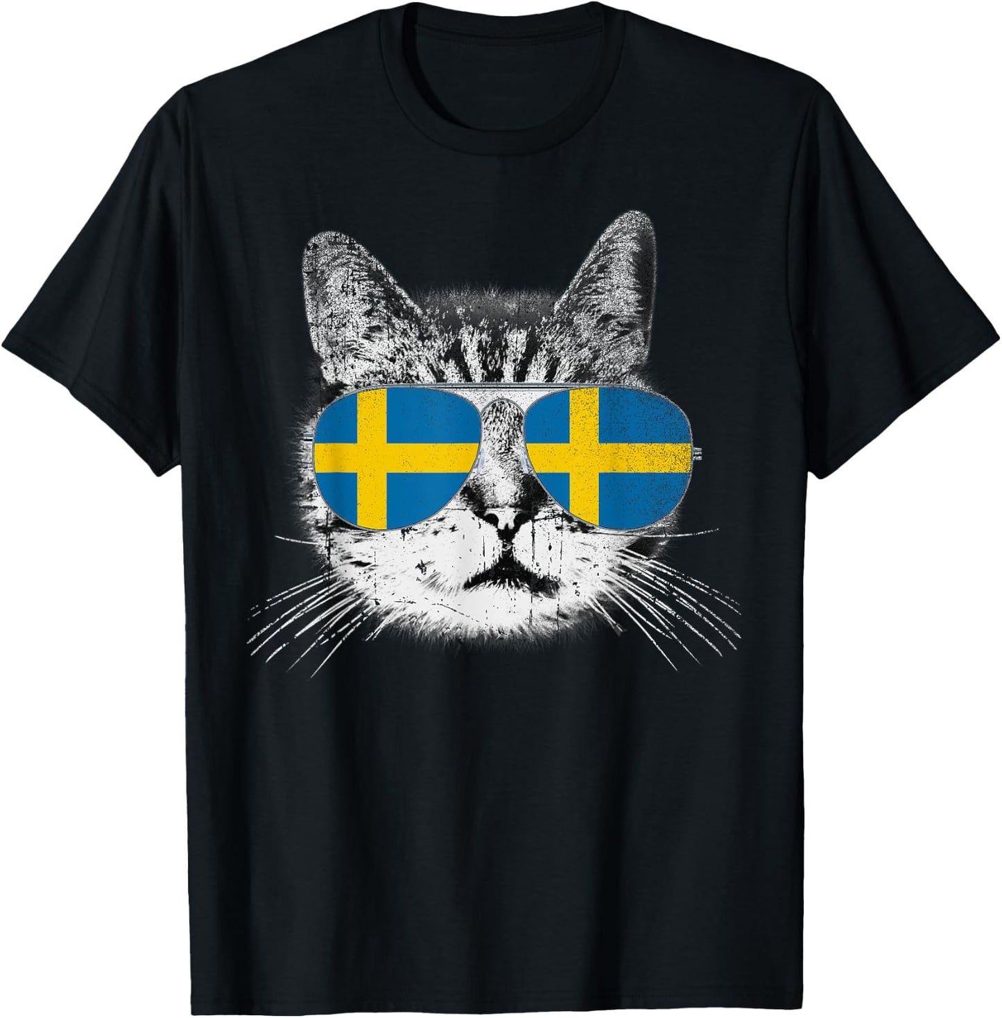 Cat Shirt Swedish Sweden Flag Country Pride Men Women Gift T-Shirt - T-Shirt | Black