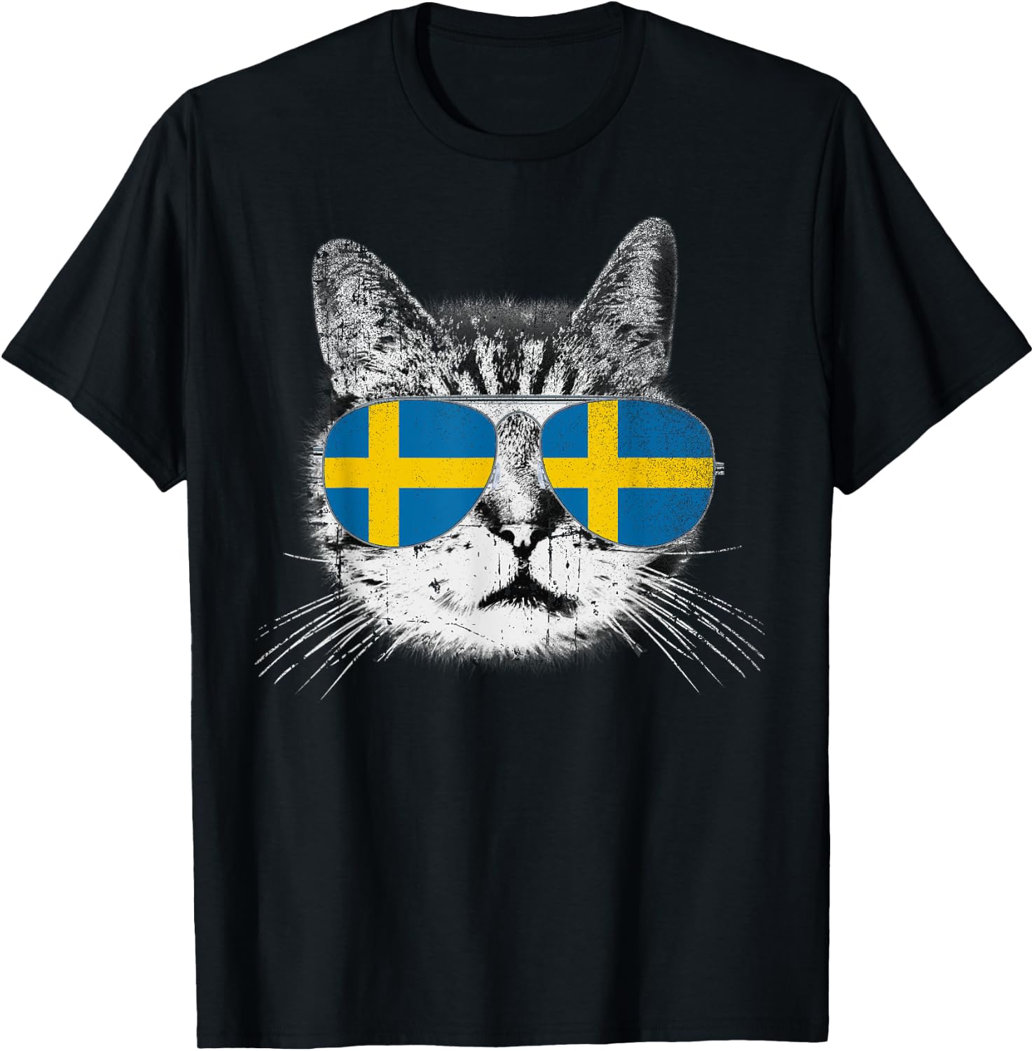 Cat Shirt Swedish Sweden Flag Country Pride Men Women Gift T-Shirt - T-Shirt | Black