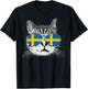 Cat Shirt Swedish Sweden Flag Country Pride Men Women Gift T-Shirt - T-Shirt | Black