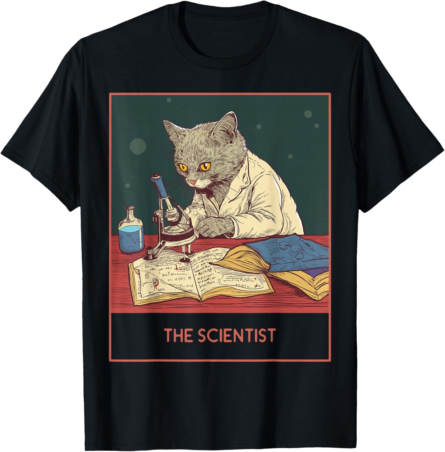 The cat laboratory science, fun white lab coat cat T-Shirt - T-Shirt | Black