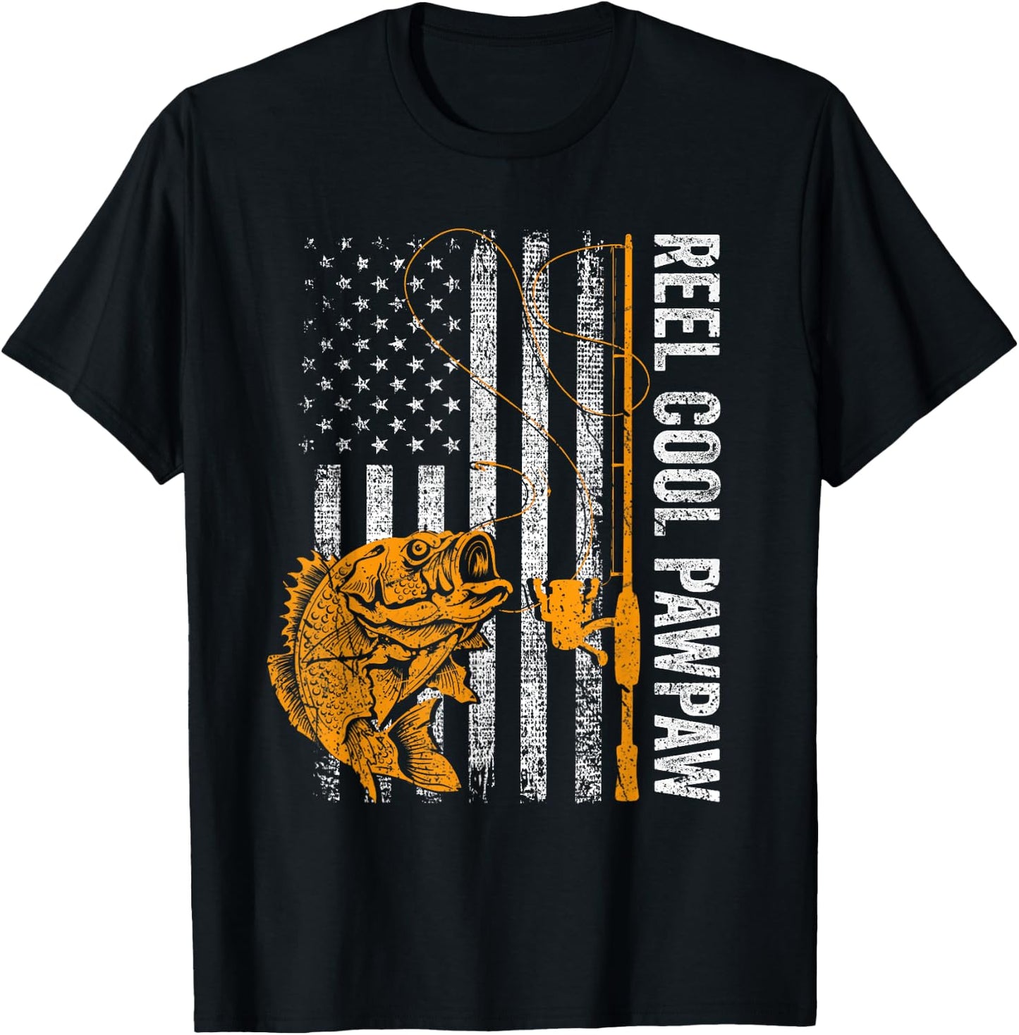 Reel Cool Pawpaw American Flag Fishing Fathers Day T-Shirt - T-Shirt | Black