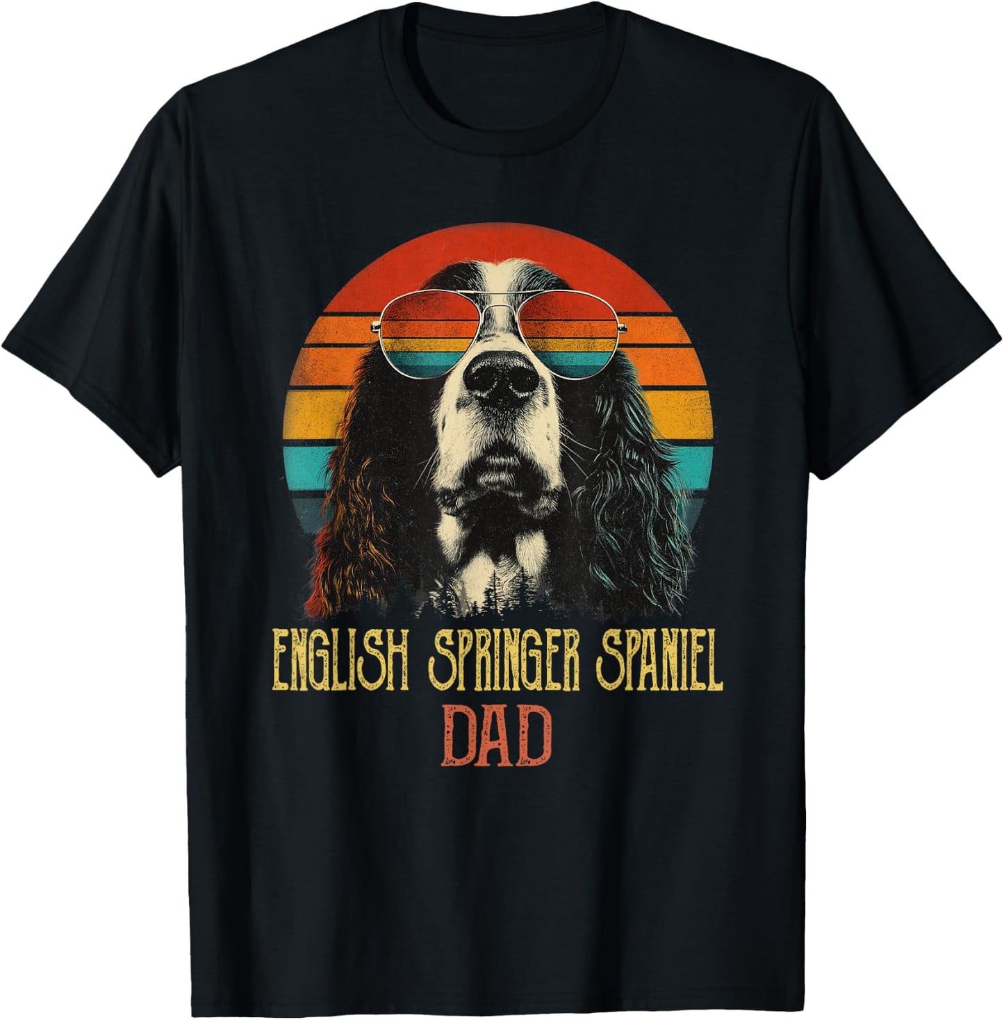 Funny English Springer Spaniel Dad Vintage Dog Sunglasses T-Shirt - T-Shirt | Black