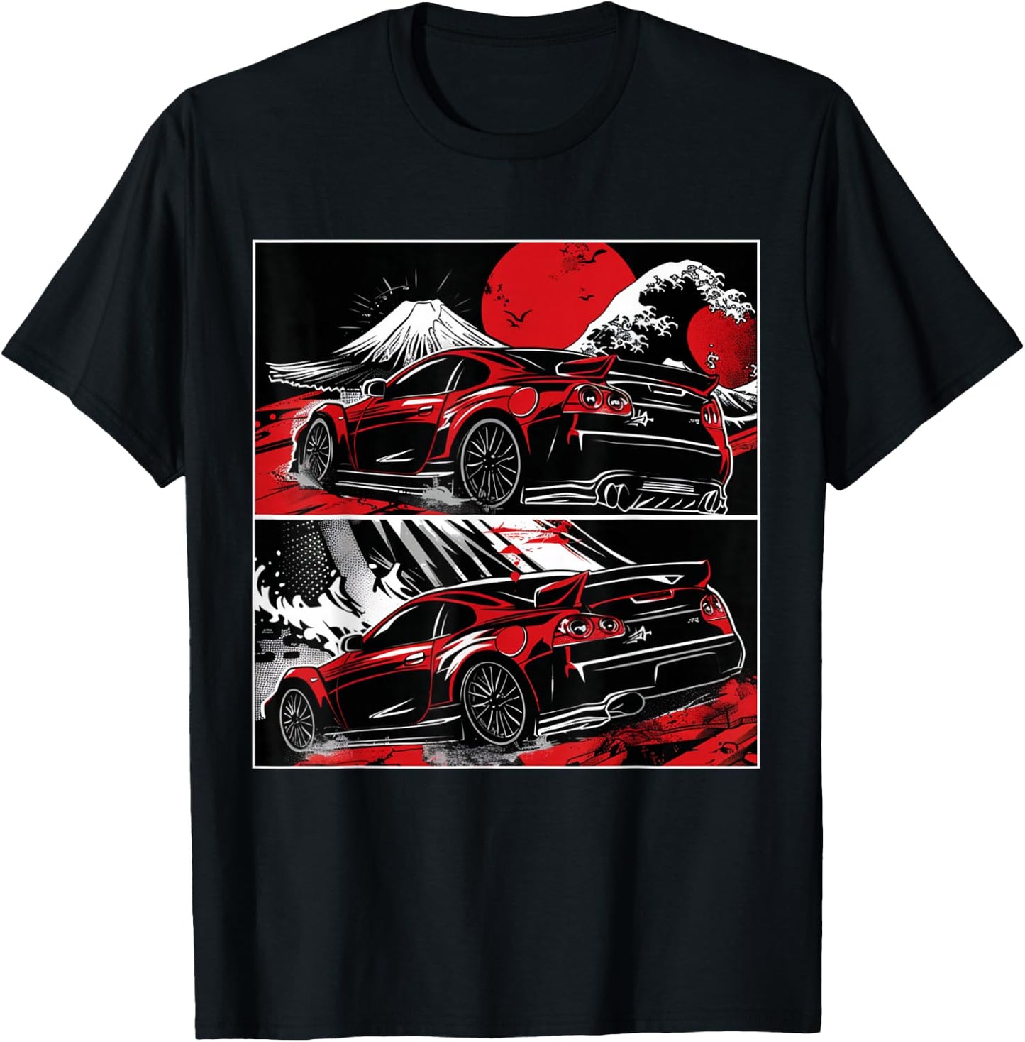 Japanese JDM Race Car Comic Style Great Wave Graphic T-Shirt - T-Shirt | Black