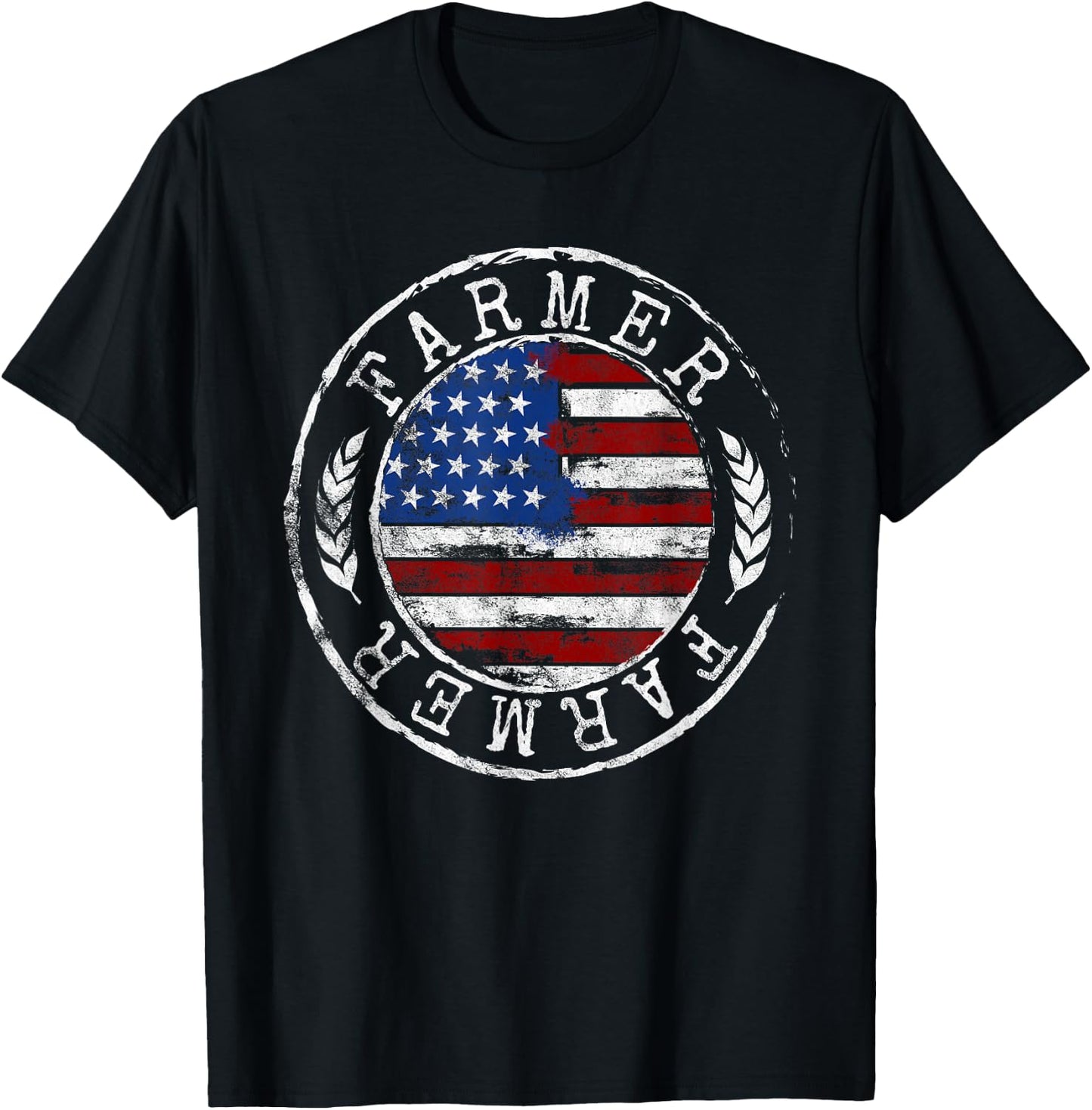 Farmer American Flag Farming Gift Usa Patriotic Stamp Style T-Shirt - T-Shirt | Black