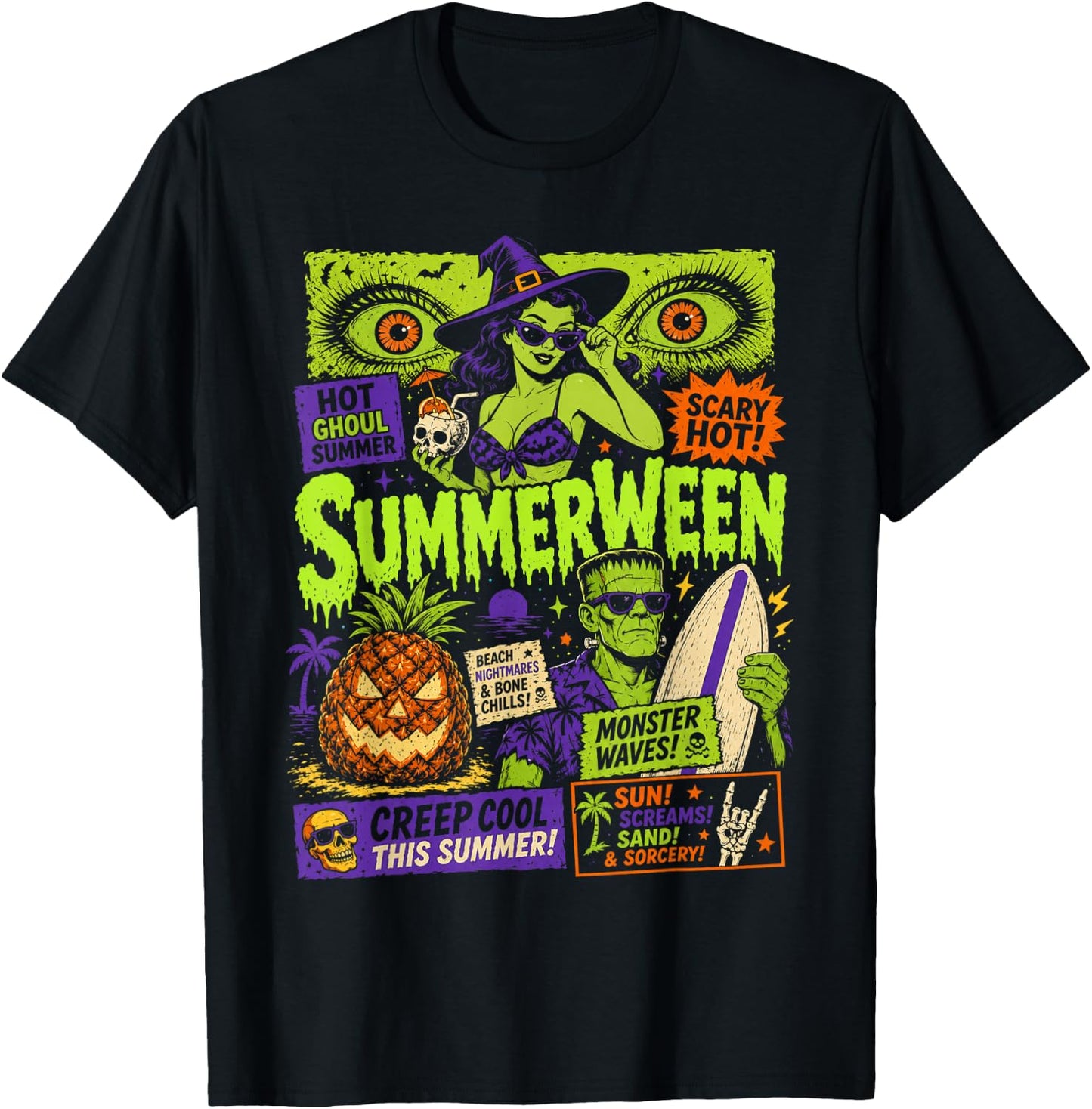 Funny Summerween Vibes Spooky Summer Ghoul Summerween Goth T-Shirt - T-Shirt | Black