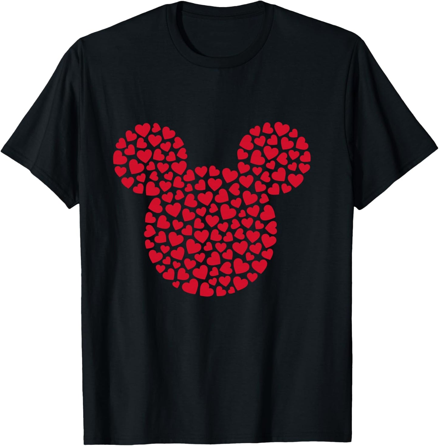Disney Mickey Mouse Icon Filled with Red Hearts T-Shirt - T-Shirt | Black