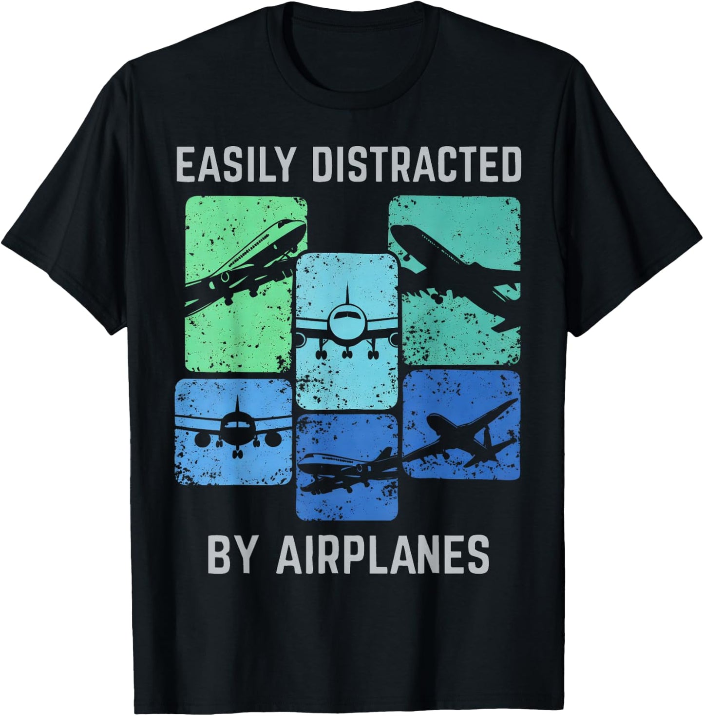 Easily Distracted by Airplanes Gifts Women Kids T-Shirt - T-Shirt | Black