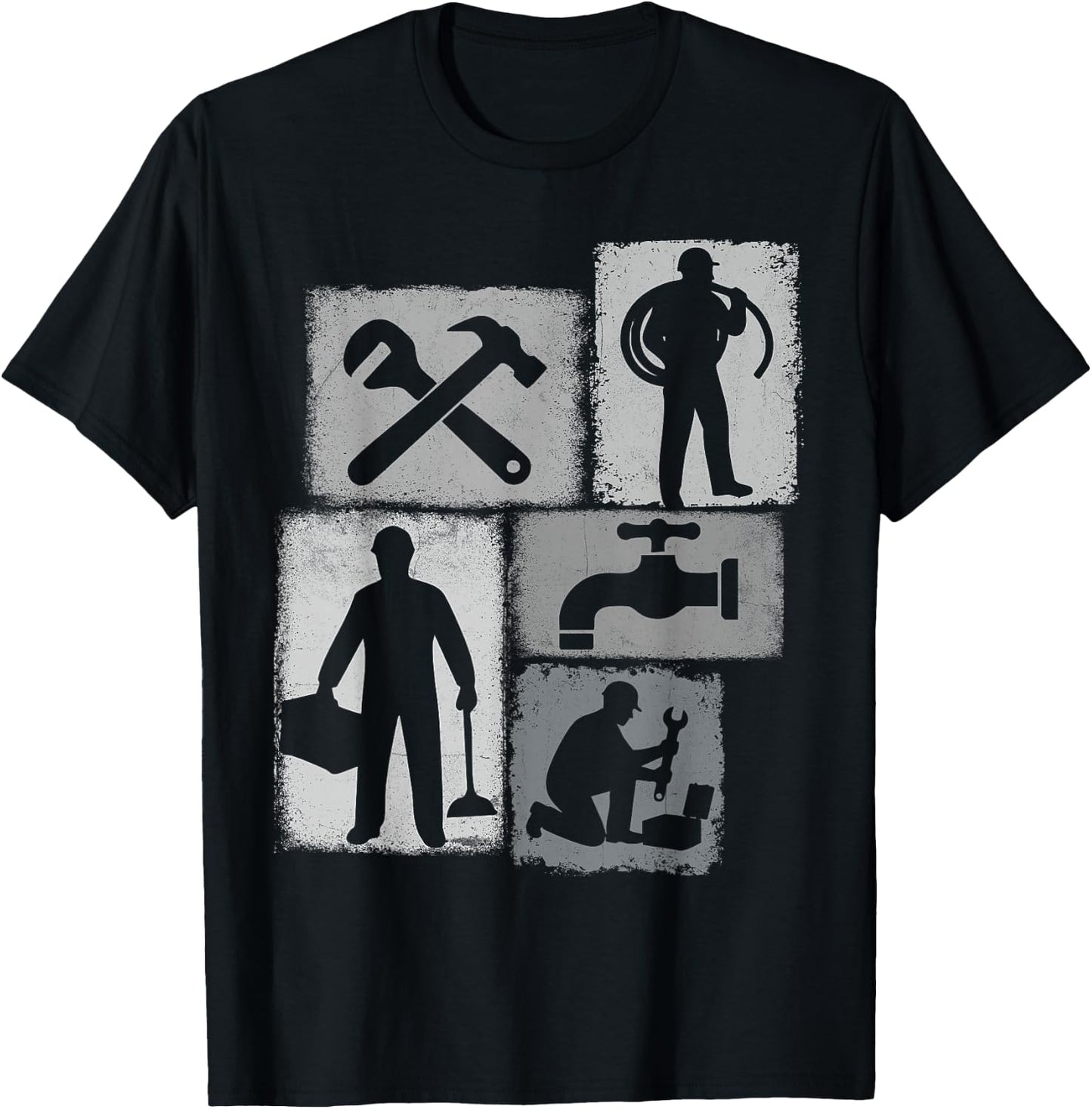 Plumber Vintage Collage Plumbing Men Pipefitter T-Shirt - T-Shirt | Black