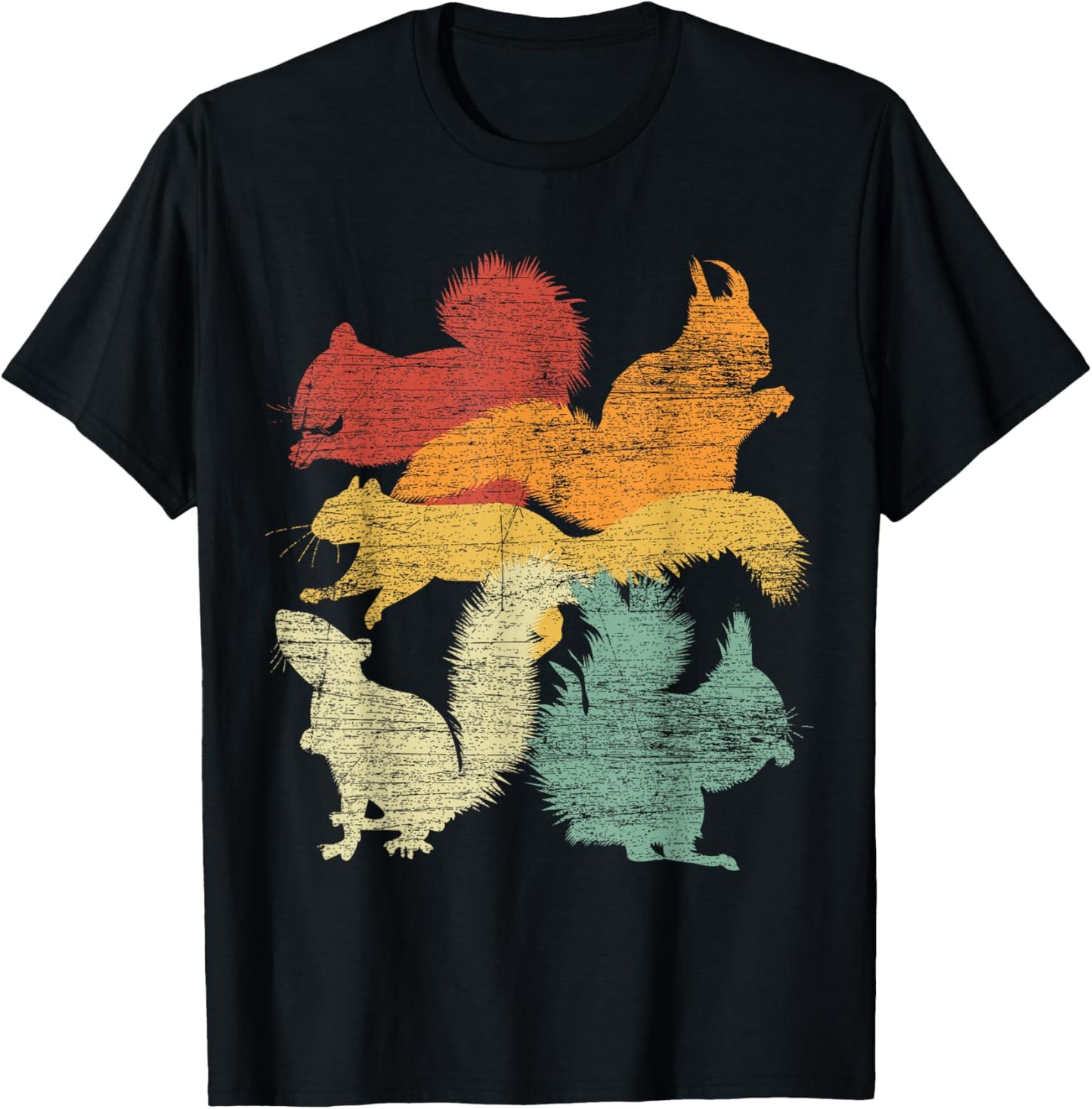 Retro Forest Animal Lover Gift Squirrel T-Shirt - T-Shirt | Black