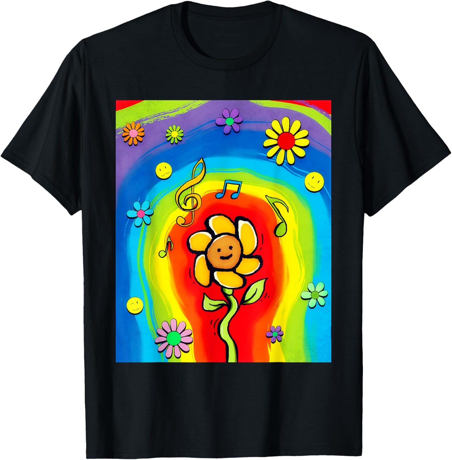 Kidcore Aesthetic Rainbow Dancing Flower 80s 90s Retro T-Shirt - T-Shirt | Black