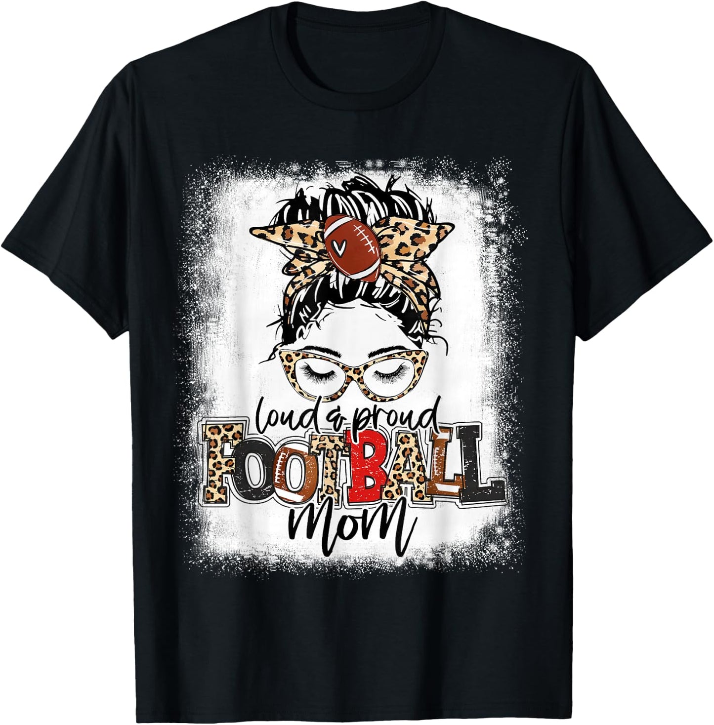 Loud And Proud Football Mom Bleached Leopard Football Mama T-Shirt - T-Shirt | Black