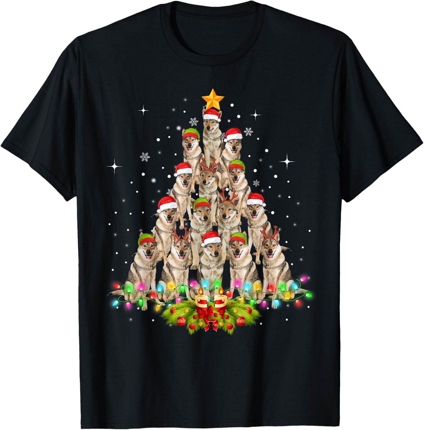 Wolfs Tree Christmas Sweater Xmas Pet Animal Wolf Lover Gift T-Shirt - T-Shirt | Black