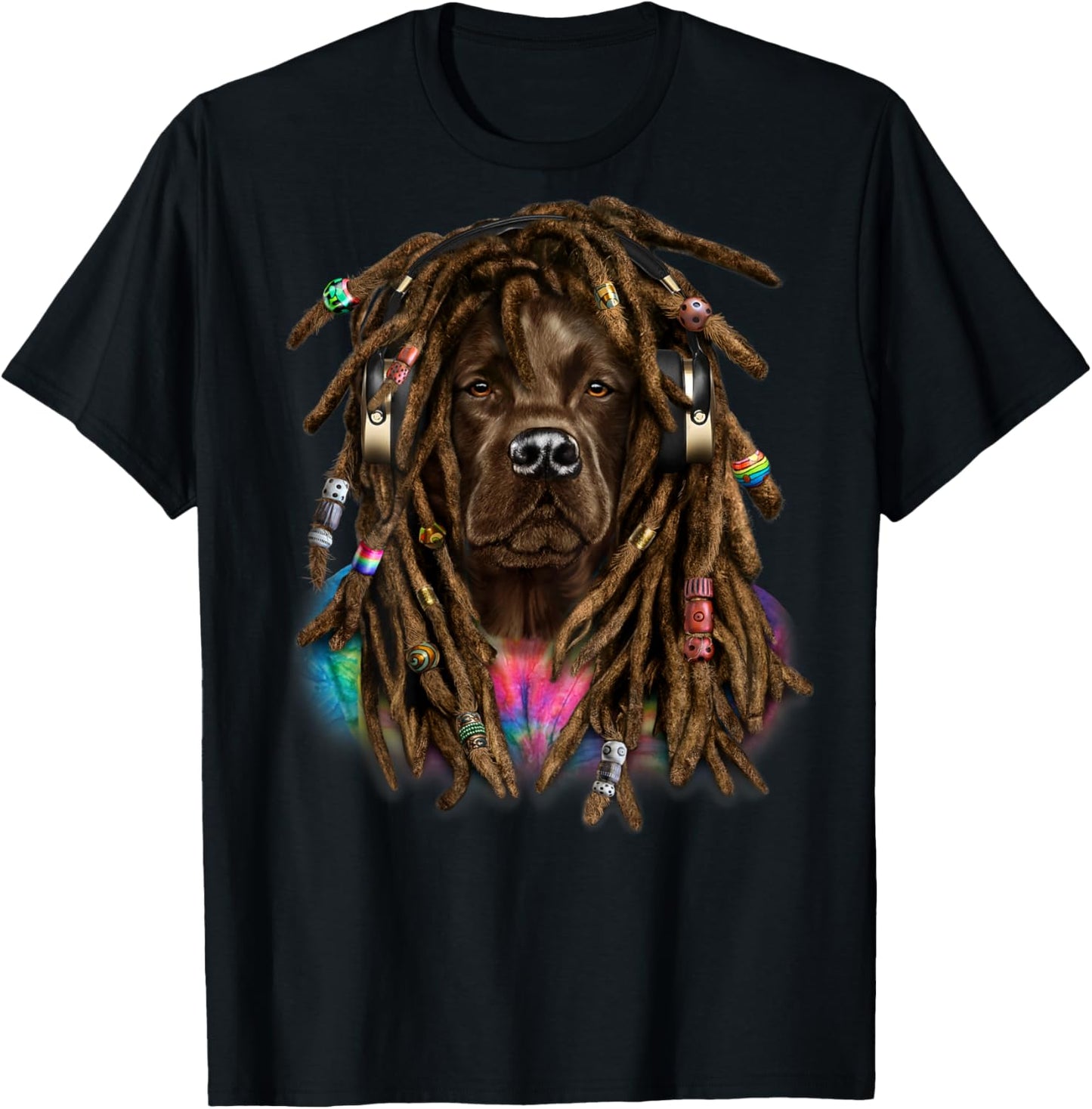 Brown Labrador Retriever Dog with Reggae Dreadlocks Hair Men Women Kids T-Shirt - T-Shirt | Black