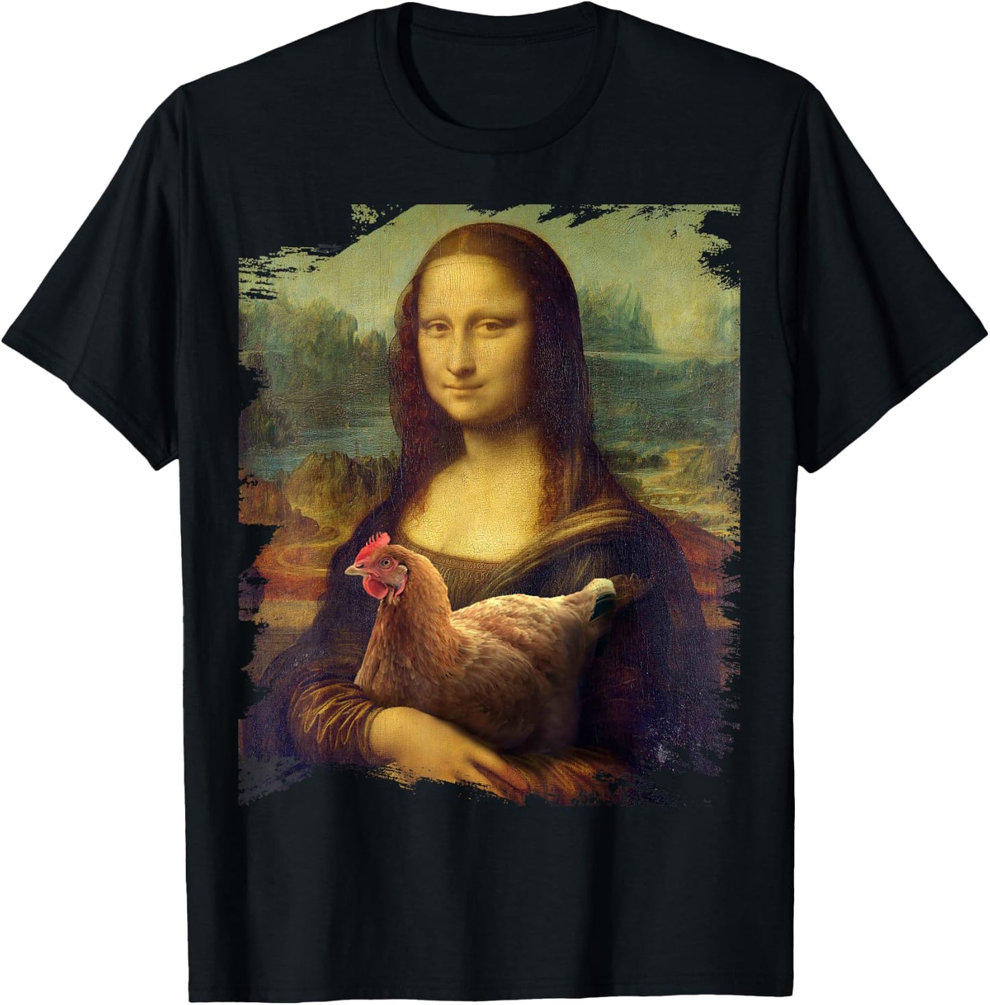 Mona Chicken Lisa Classic da Vinci Chickens Funny T-Shirt - T-Shirt | Black