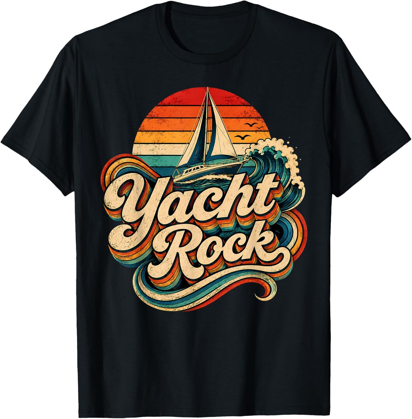 Yacht Rock Boat Vintage 70s 80s Music Vibes Grunge Retro T-Shirt - T-Shirt | Black