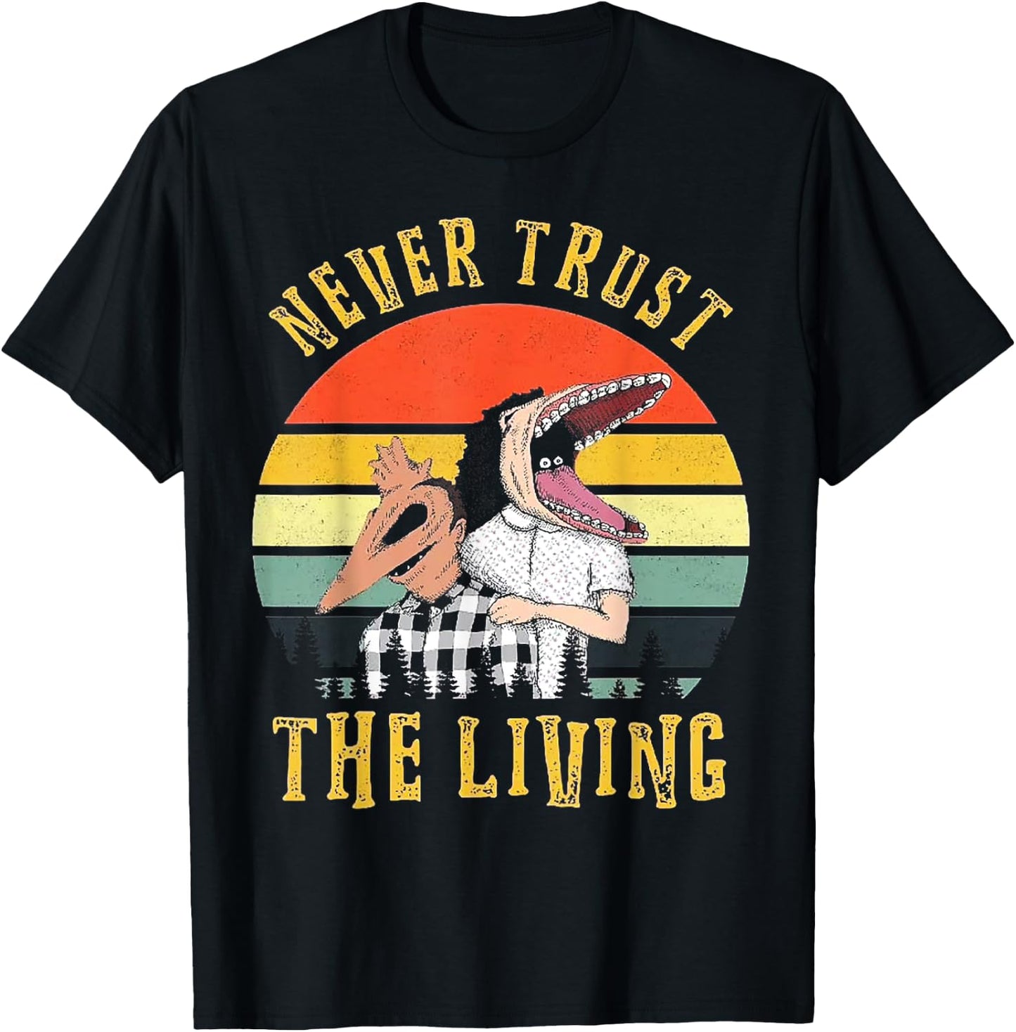 Never Trust The Living Retro Vintage Sunset T-Shirt - T-Shirt | Black
