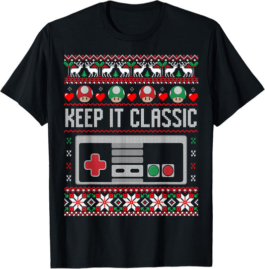 Keep It Classic Video Game Retro Ugly Christmas Gamer Gift T-Shirt - T-Shirt | Black