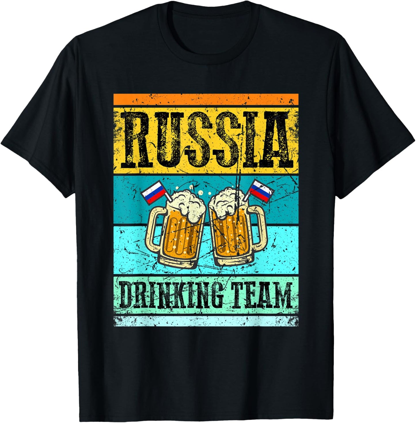 Russia Drinking Team Funny Russian Shirt Flag Beer Party T-Shirt - T-Shirt | Black