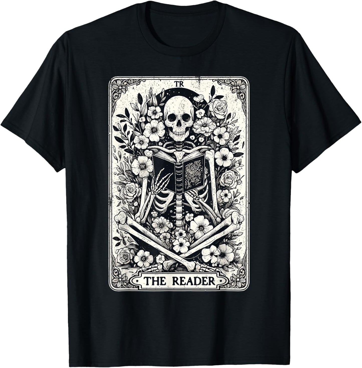 The Reader Skeleton Book Lover Tarot Card Reading Funny Book T-Shirt - T-Shirt | Black