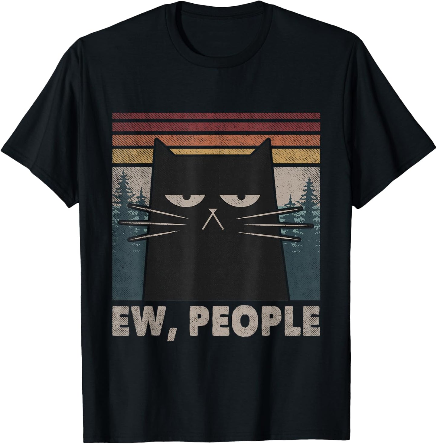 Retro Ew People Black Cat Funny Anti Social Introvert T-Shirt - T-Shirt | Black
