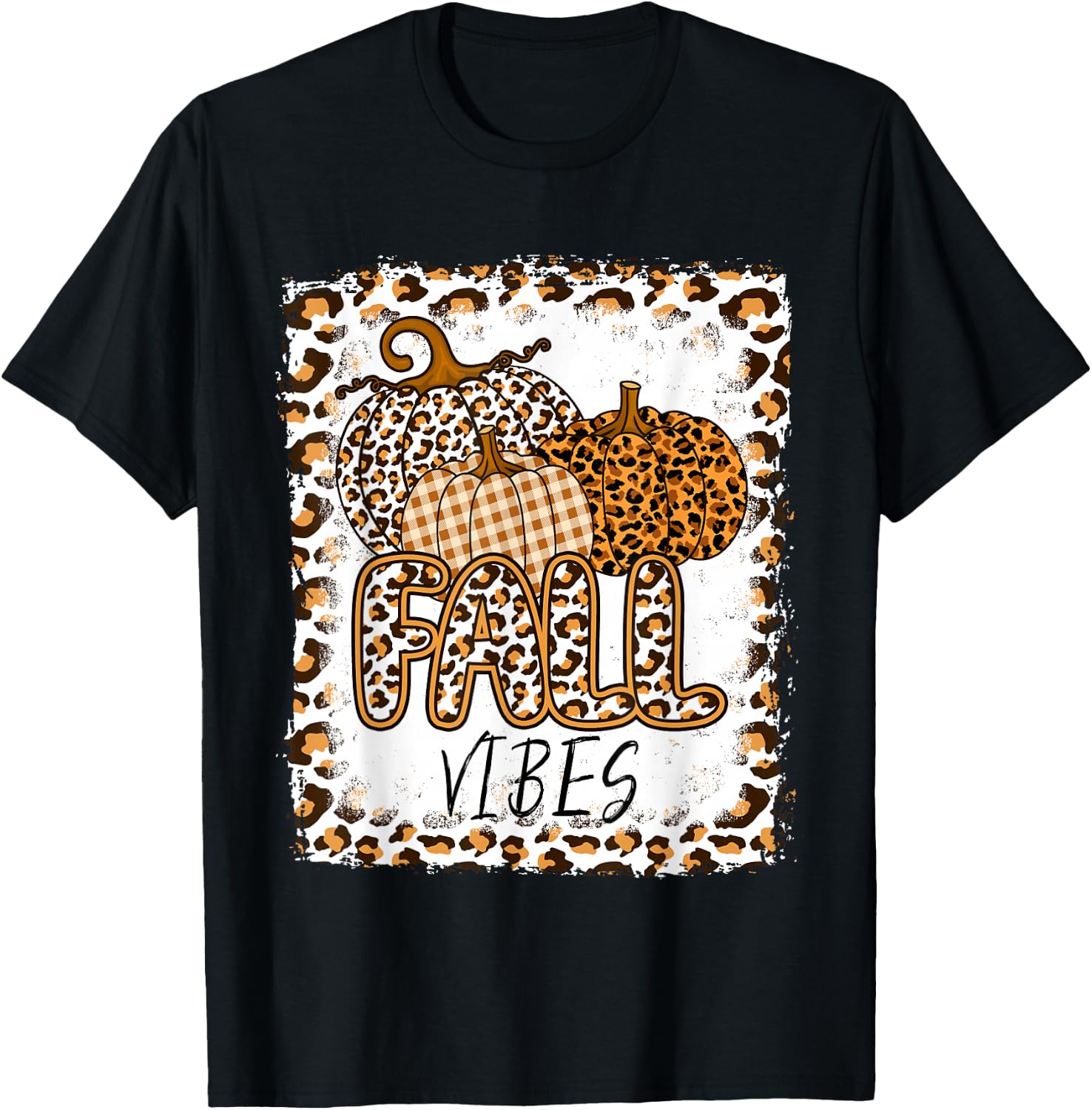 Pumpkin Leopard Print Fall Vibes Thanksgiving Autumn Women T-Shirt - T-Shirt | Black