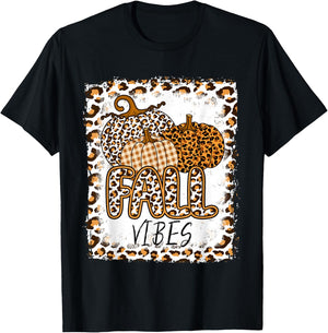 Pumpkin Leopard Print Fall Vibes Thanksgiving Autumn Women T-Shirt - T-Shirt | Black