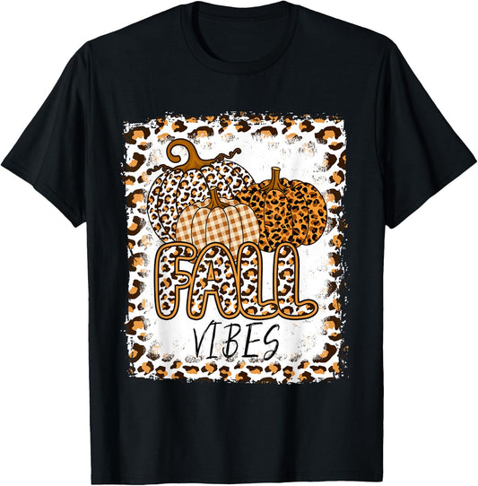 Pumpkin Leopard Print Fall Vibes Thanksgiving Autumn Women T-Shirt - T-Shirt | Black