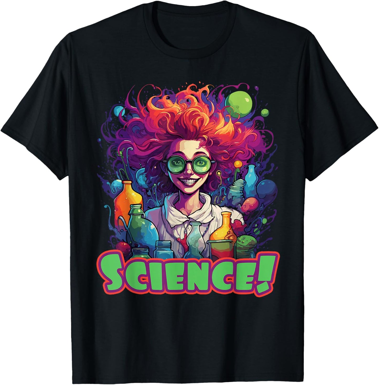 Funny Female Mad Scientist Cartoon Woman Science T-Shirt - T-Shirt | Black