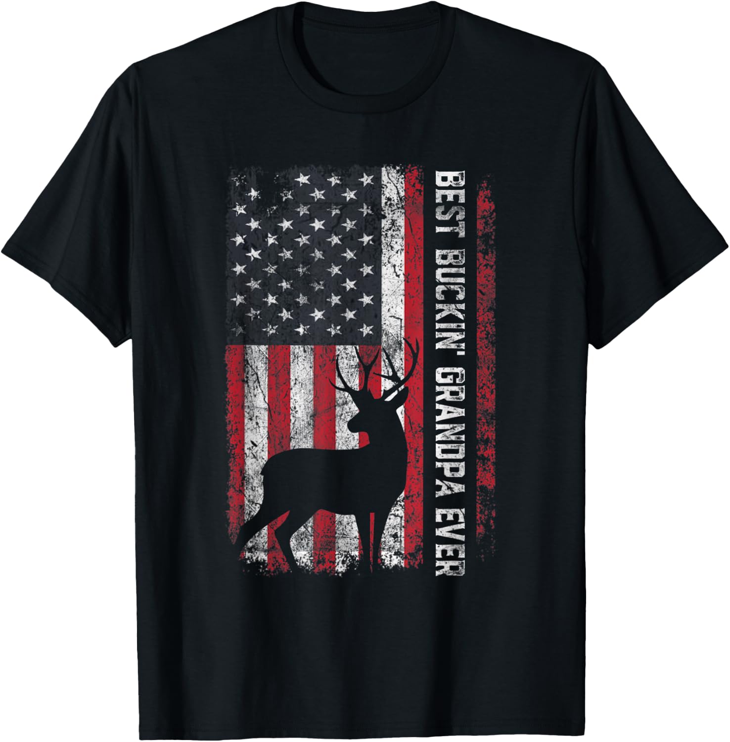 USA Flag Best Buckin Grandpa Ever Deer Hunting Fathers Day Men T-Shirt - T-Shirt | Black