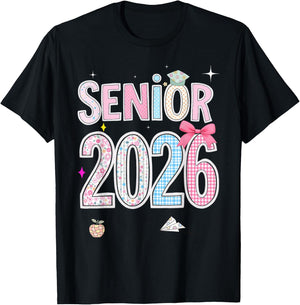 Back To School Senior 2026 Pastel Floral Graduation Bow Cap T-Shirt - T-Shirt | Black
