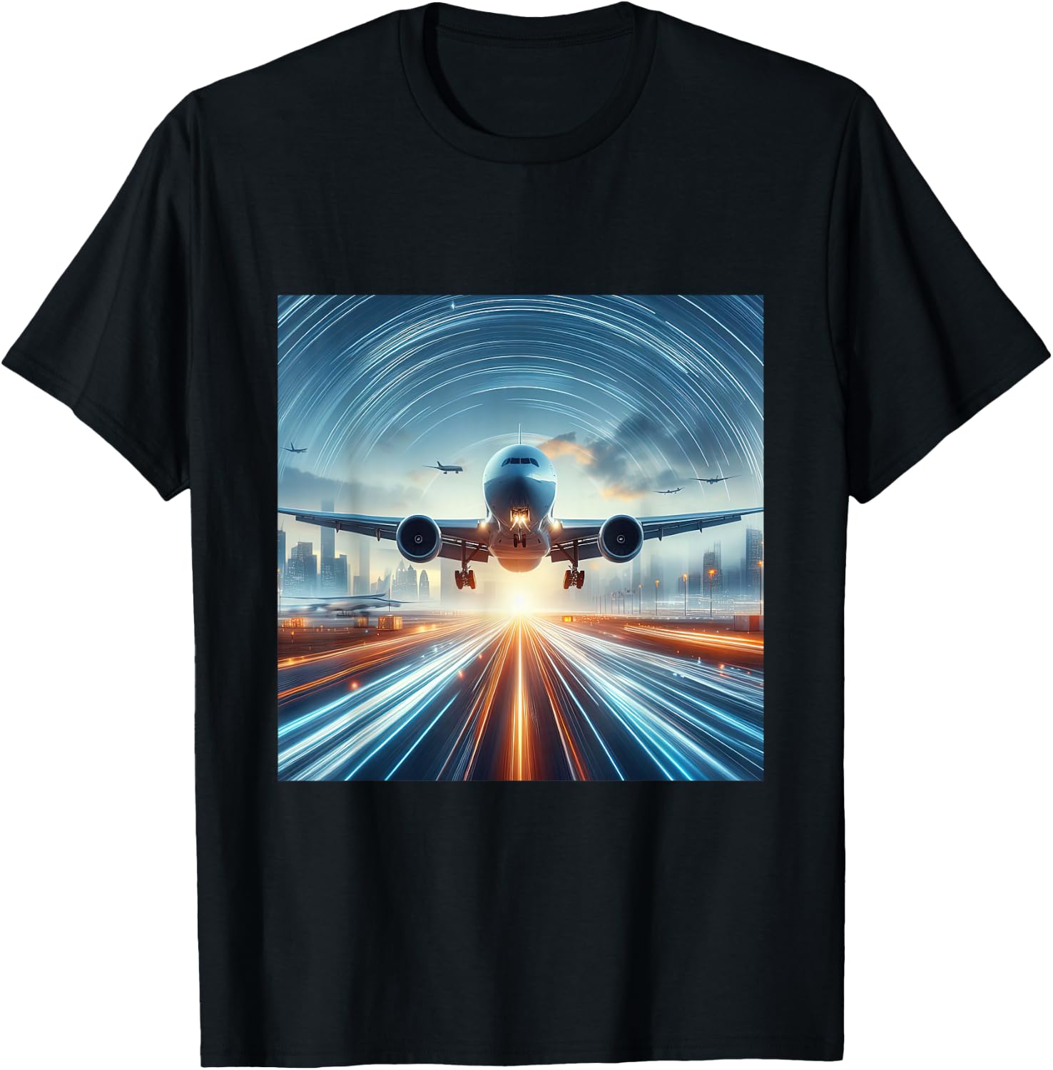 B-777 Aircraft Aviation Airplane Airport Runway Landing T-Shirt - T-Shirt | Black