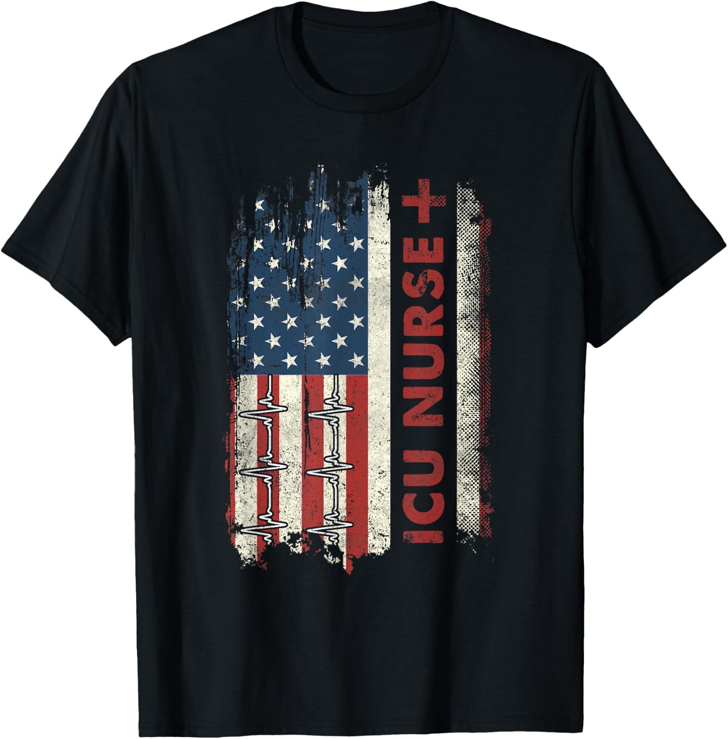 ICU Nurse Flag Patriotic Nurse 4th Of July American Flag T-Shirt - T-Shirt | Black