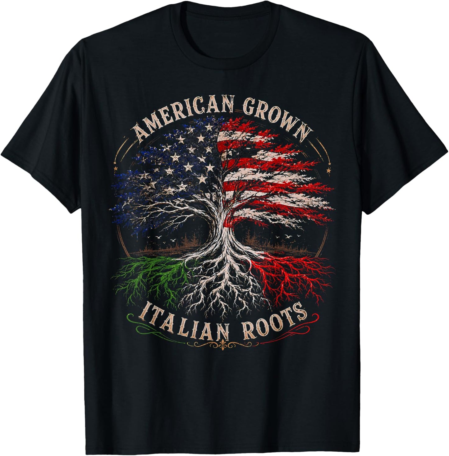American Grown Italian Roots Family Tree Italy Flag Italian T-Shirt - T-Shirt | Black