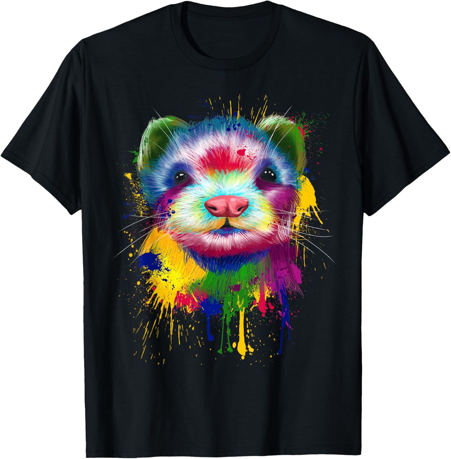 Ferret Artwork Face Hand Painting Splash Art Pet Polecat T-Shirt - T-Shirt | Black