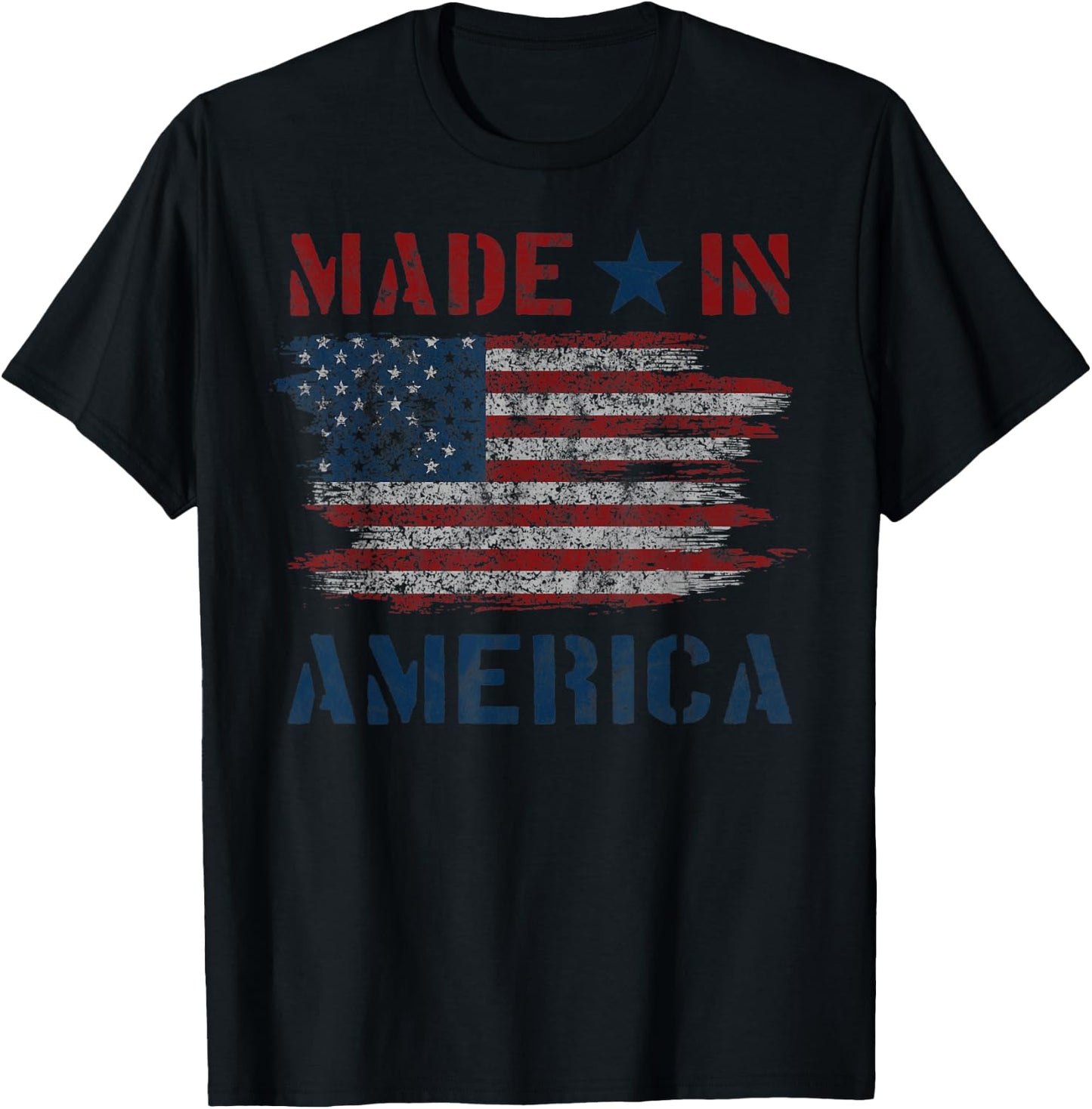 Made In America With US Flag Design For USA Independence Day T-Shirt - T-Shirt | Black