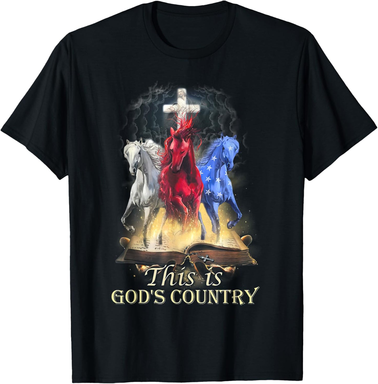 Cool Horses Running In Halo Of Bible This Is God‘s Country T-Shirt - T-Shirt | Black