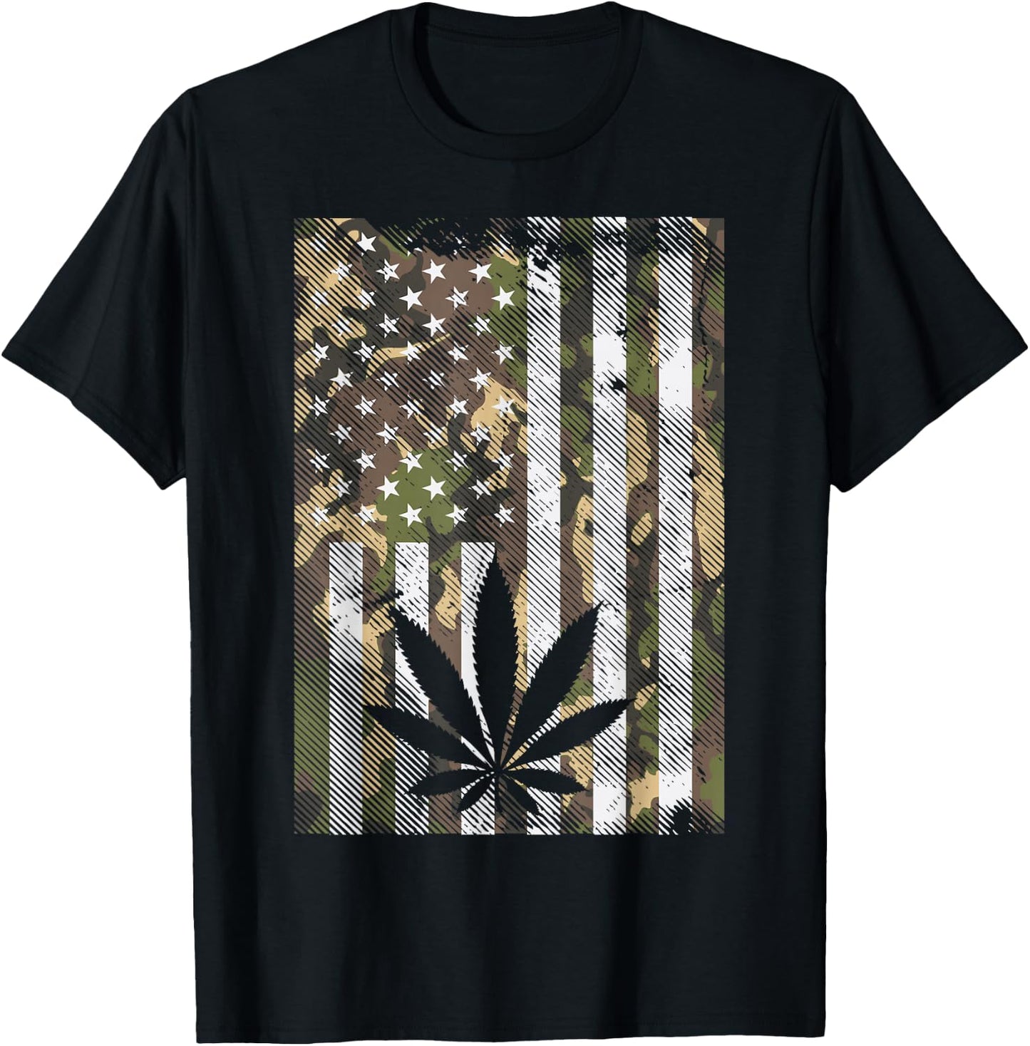 Camo American Flag Weed Cannabis Marijuana 420 Stoner Gift T-Shirt - T-Shirt | Black