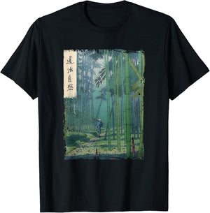Japanese Bamboo grove Woodblock Art Spiritual nature vintage T-Shirt - T-Shirt | Black