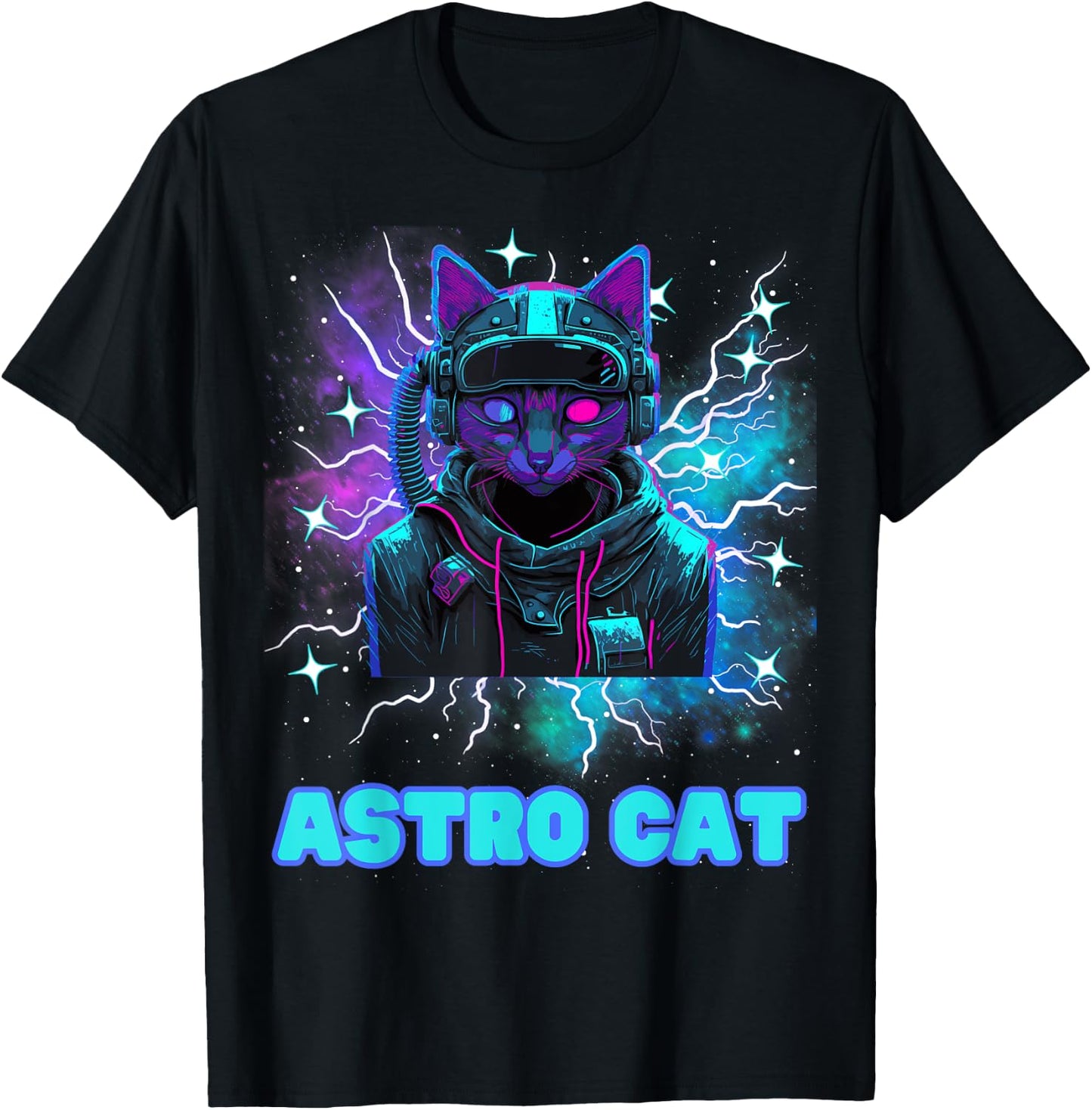 Astro Cat Kids & Adults Cosmic Cat Retro Space Cat Lover T-Shirt - T-Shirt | Black