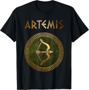 Artemis Greek Goddess of Hunting Antique Symbol T-Shirt - T-Shirt | Black