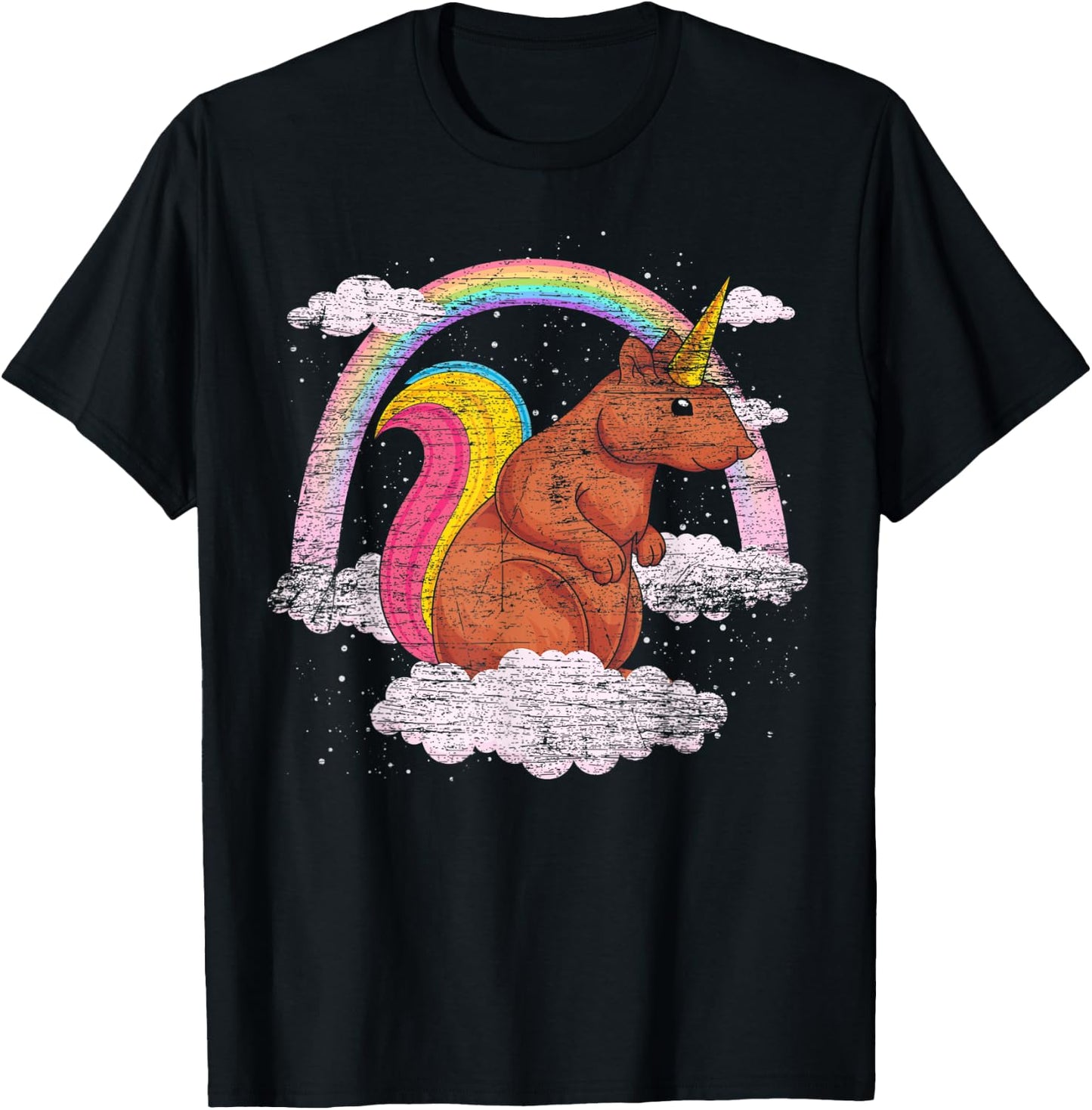Fantasy Animal Rainbow Squirrelcorn Squirrel Unicorn T-Shirt - T-Shirt | Black
