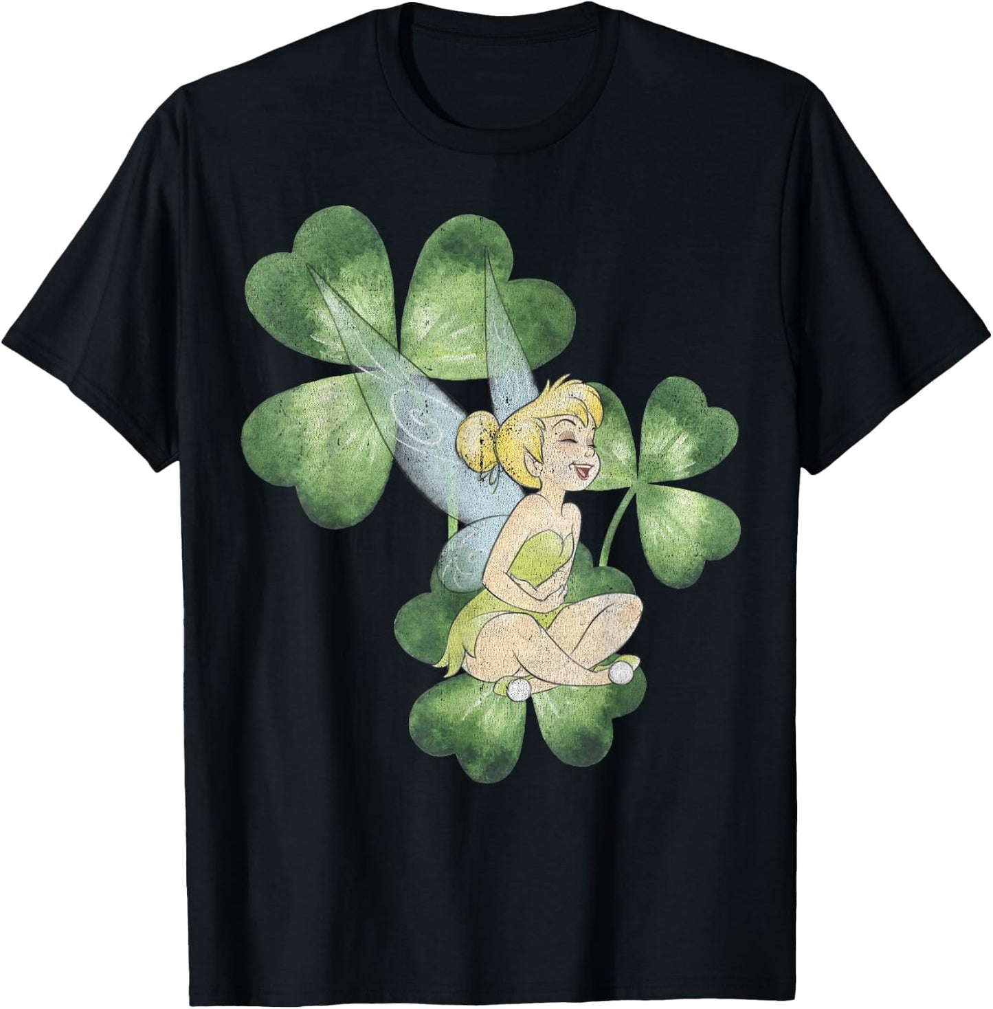Disney Peter Pan St. Patrick's Day Tinker Bell Clover Retro T-Shirt - T-Shirt | Black