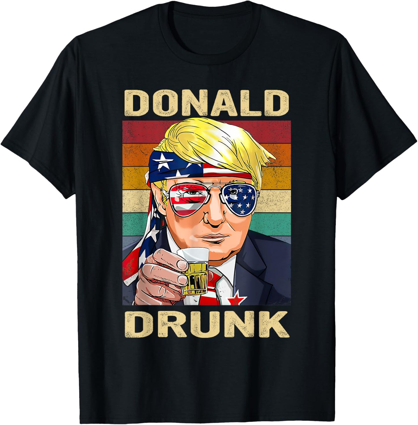 Donald Drunk Funny Trump Drinking Beer Party 4th of July T-Shirt - T-Shirt | Black